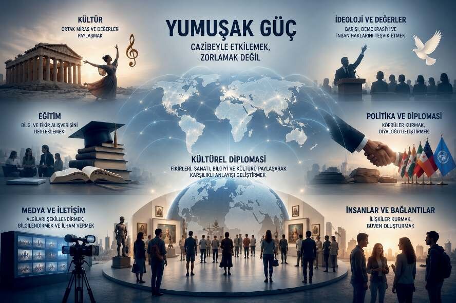 Yumuşak gücün kültür, medya, eğitim ve diğer bileşenleri.